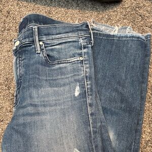 MOTHER Women's Straight-Leg Distressed Mid-Blue Jeans